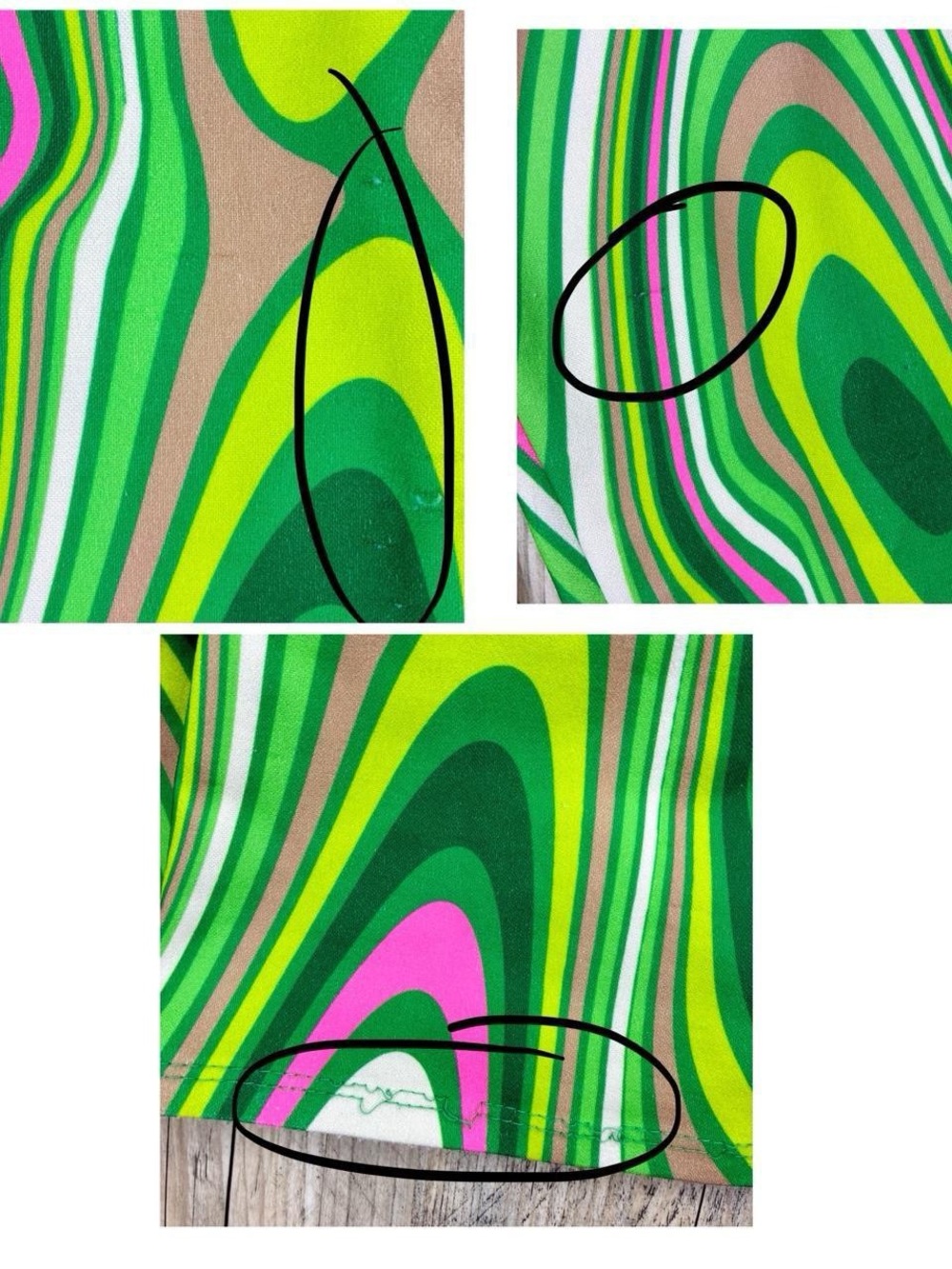 Retro Pink Green Psychedelic Printed Hippie Festival High Rise Flare Pants - Picture 8 of 9